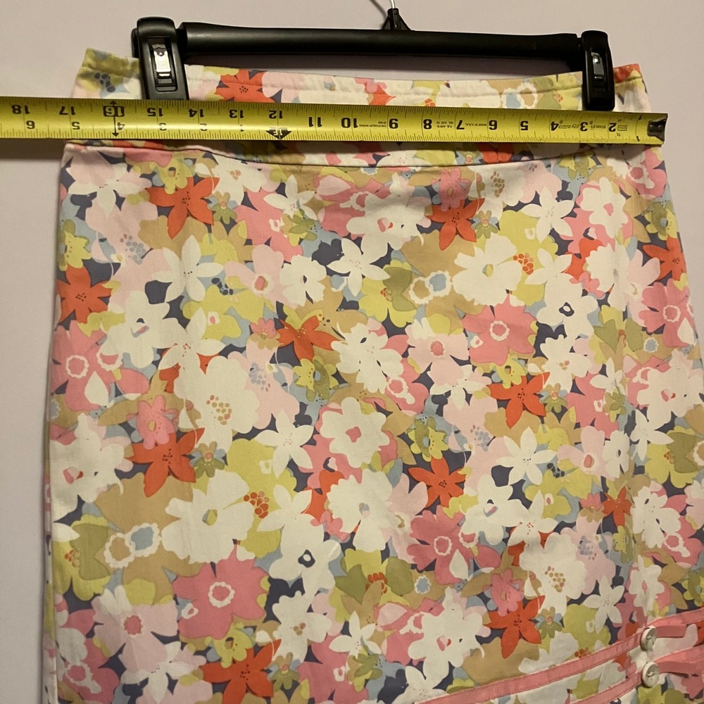 Sigrid Olsen Womens Floral A-Line Skirt Pink Green Ribbon Trim Sz 10 Cottagecore - Picture 10 of 12